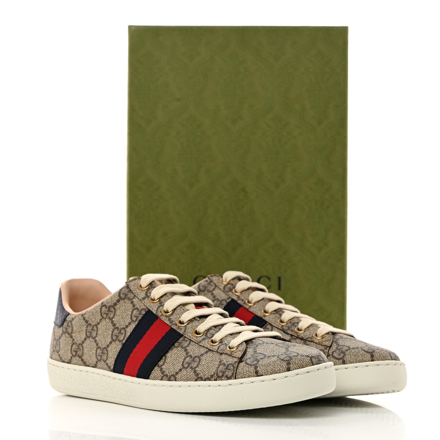 GG Supreme Monogram Womens Ace Low-Top Sneaker 38.5 Beige
