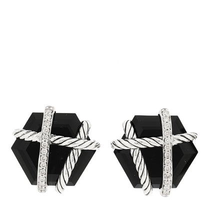 David Yurman Sterling Silver Diamond Black Onyx 14mm Cable Wrap Earrings 1 of 4