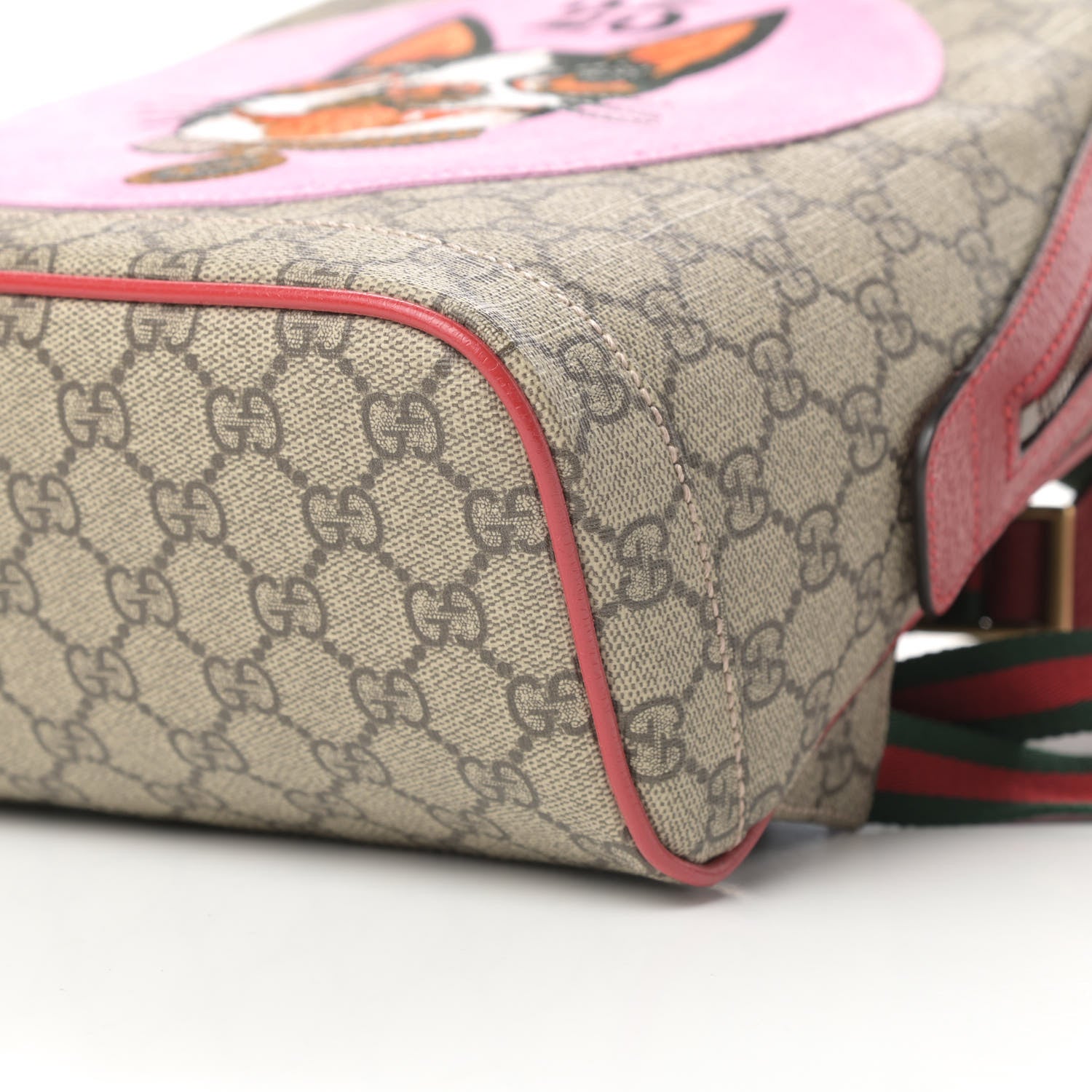 Gucci GG Supreme Monogram Web Bosco Patch Dome Backpack Beige Malva Hibiscus Red 10 of 10