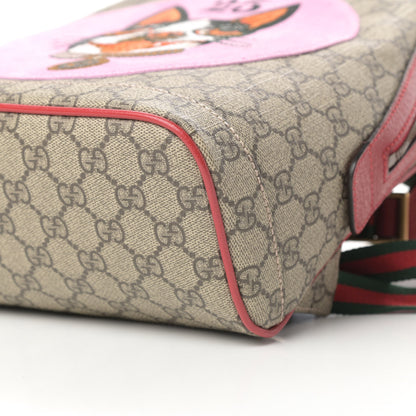 Gucci GG Supreme Monogram Web Bosco Patch Dome Backpack Beige Malva Hibiscus Red 10 of 10