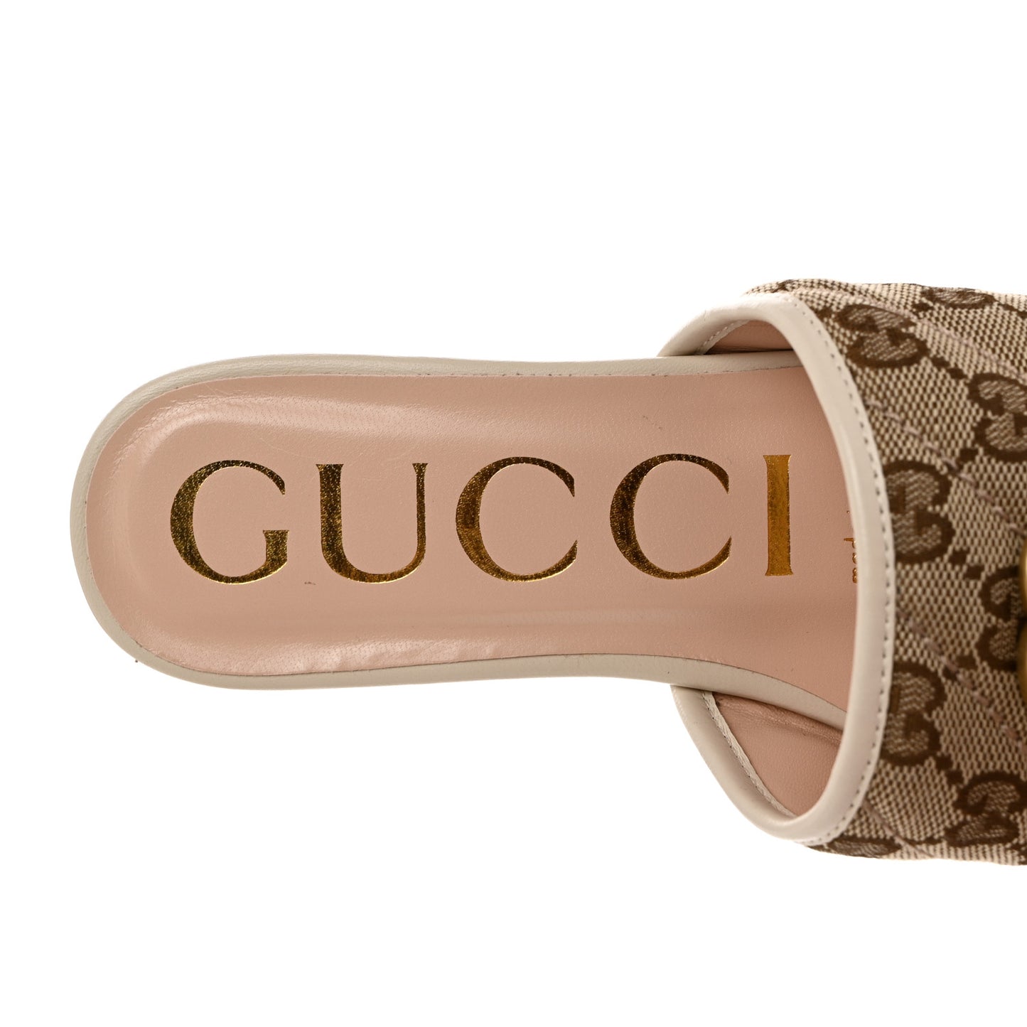 Monogram Matelasse Diagonal GG Marmont Flat Slide Sandals 35.5 Beige Ebony Mystic White