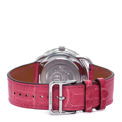 Hermes Stainless Steel Alligator Mother of Pearl 38mm Arceau Petite Lune Automatic Watch Braise 3 of 7