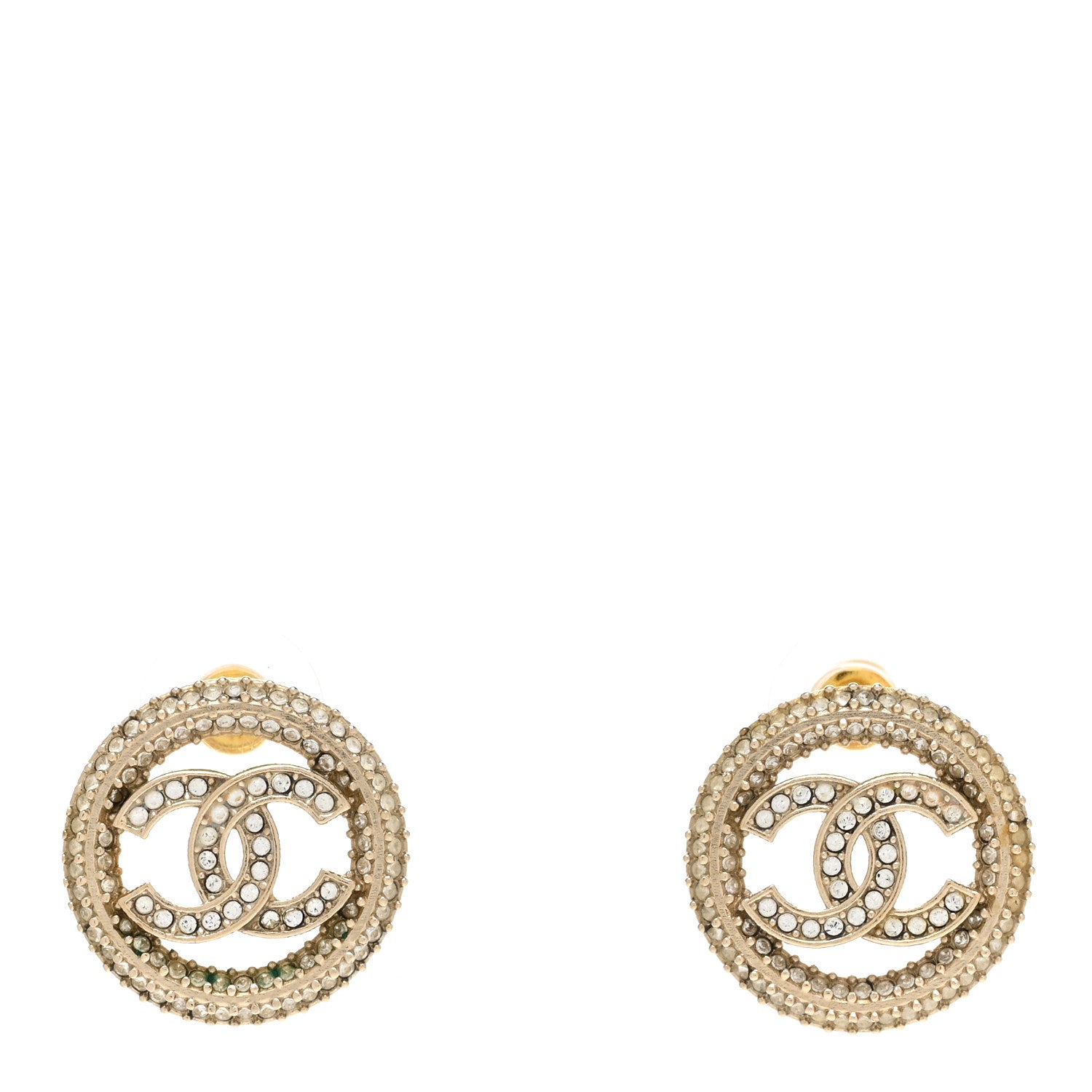 Chanel Crystal CC Vendome Round Earrings Gold 1 of 6