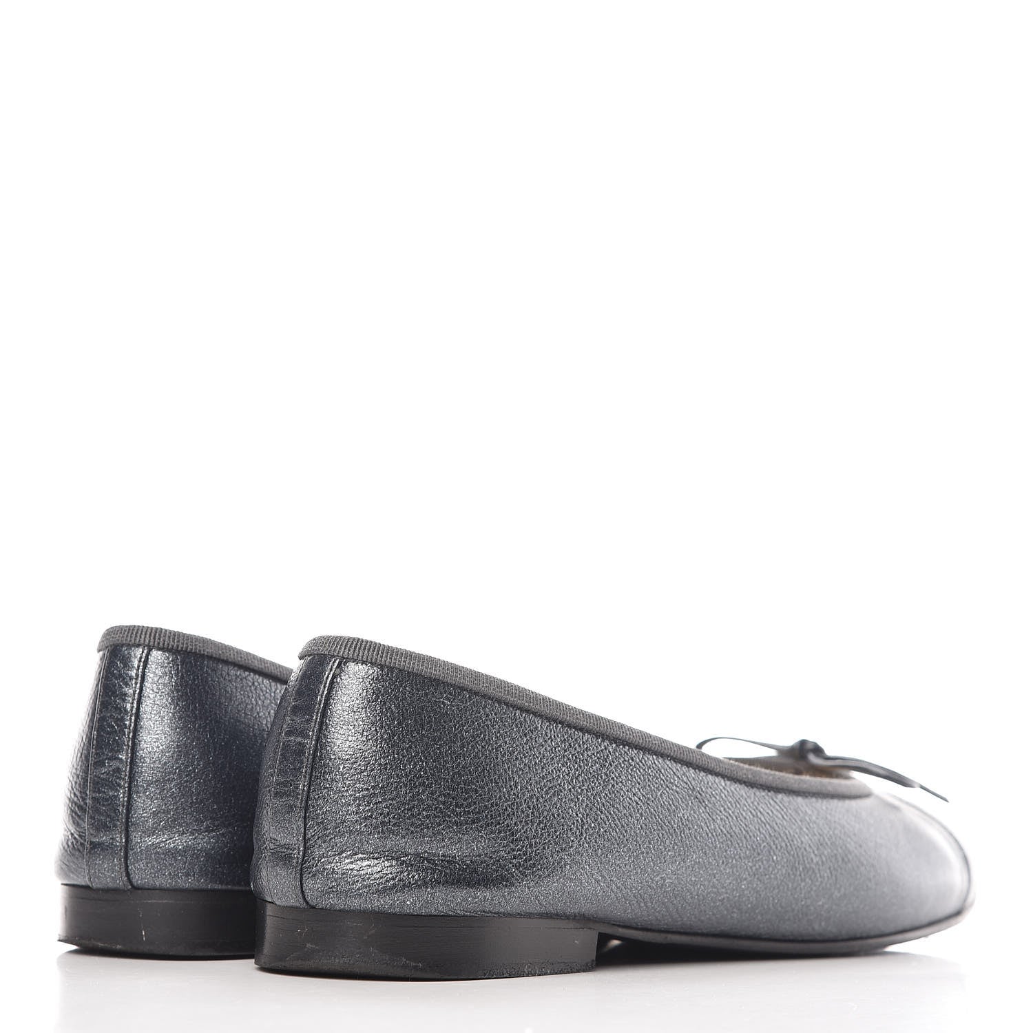 Chanel Metallic Calfskin Cap Toe CC Ballerina Flats 38.5 Silver 4 of 18