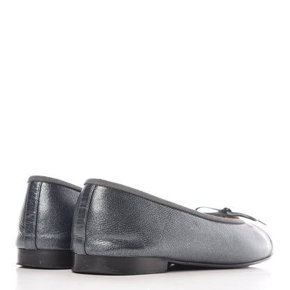 Chanel Metallic Calfskin Cap Toe CC Ballerina Flats 38.5 Silver 4 of 18