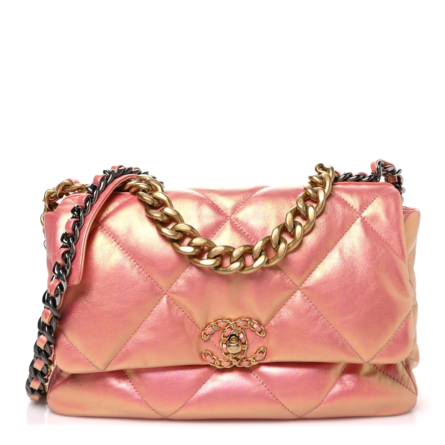 Iridescent Lambskin Quilted Large Chanel 19 Flap Pink