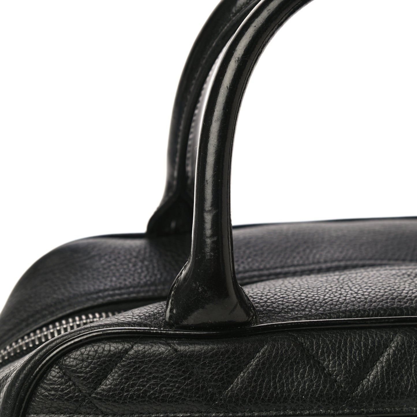 Caviar Patent Quilted Bowler Black