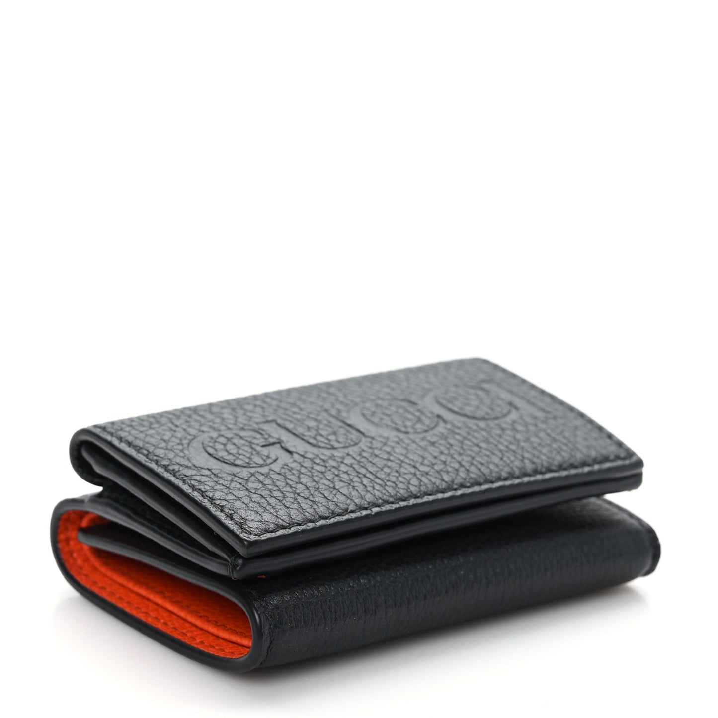 Calfskin Embossed Mini Wallet Black Dark Orange