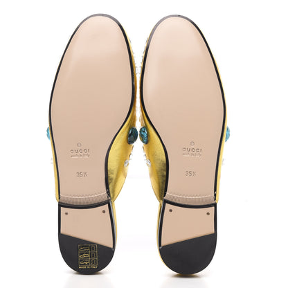 Gucci Metallic Nappa Crystal Womens Princetown Slippers 35.5 Gold 5 of 9