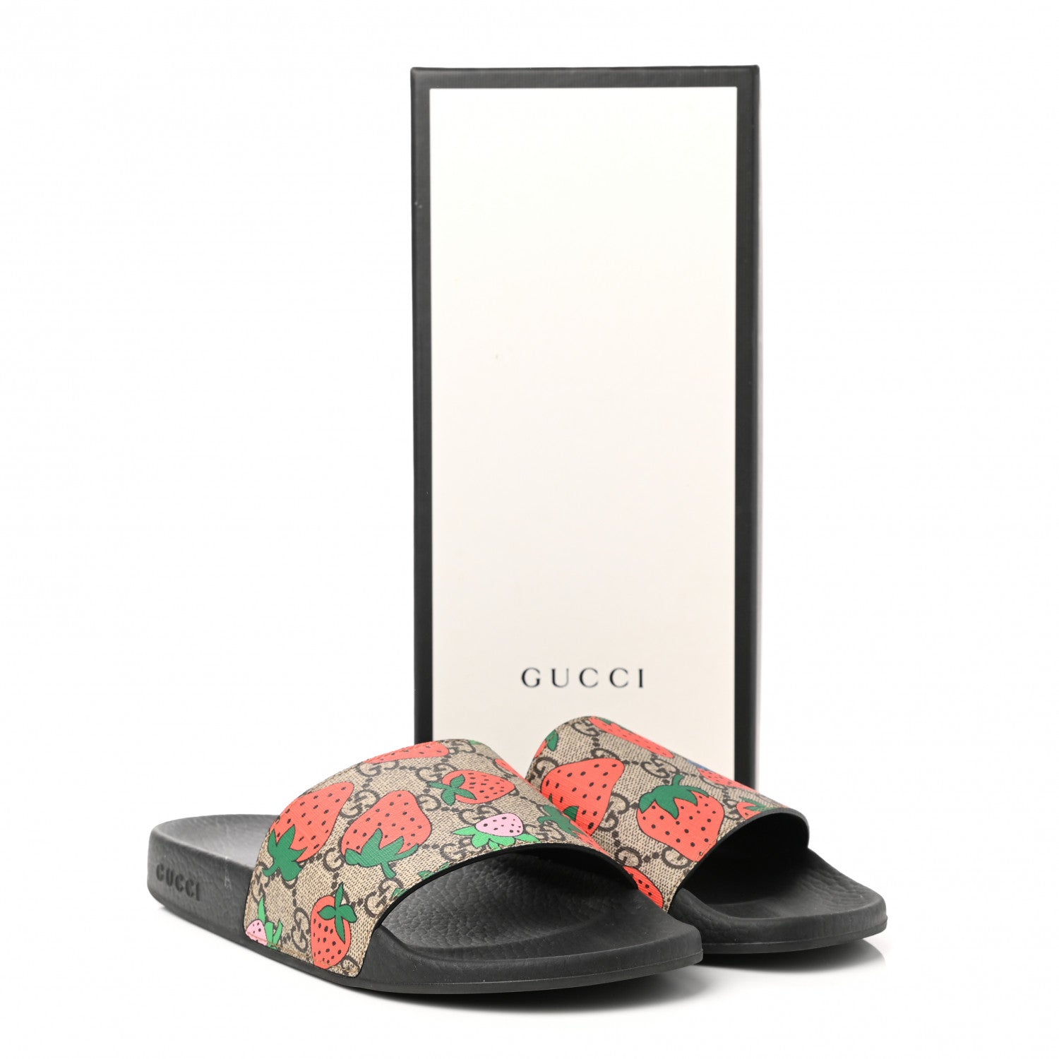 Gucci GG Supreme Monogram Strawberry Slide Sandals 39 Beige Multicolor 9 of 9