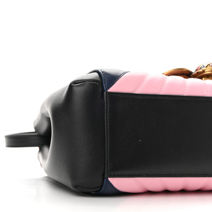 Gucci Calfskin Bamboo Trapuntata Queen Margaret Top Handle Bag Blue Agata Hibiscus Red Mystic White Sugar Pink 9 of 10