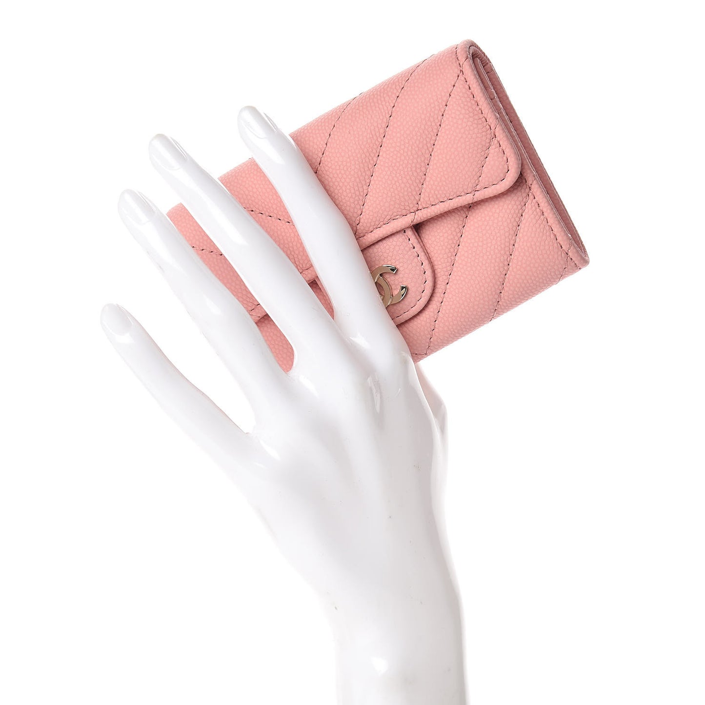 Caviar Chevron Quilted Flap Card Holder Pink