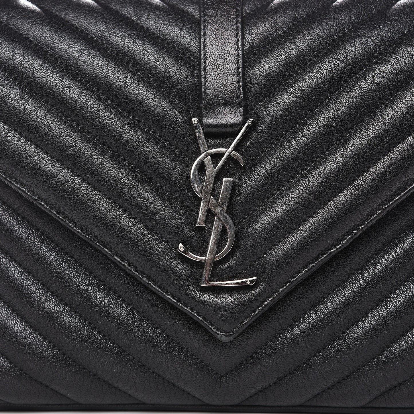 Sheepskin Matelasse Chevron Monogram Medium College Bag Black