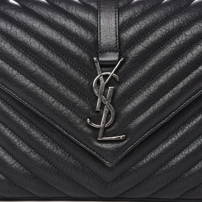 Saint Laurent Sheepskin Matelasse Chevron Monogram Medium College Bag Black 13 of 14