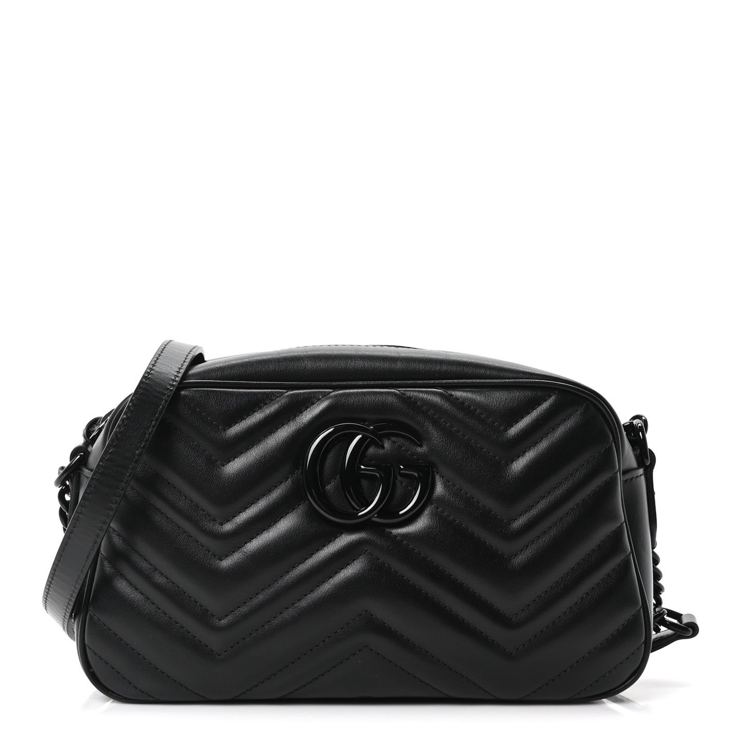 Calfskin Matelasse Monochrome Small GG Marmont Chain Shoulder Bag Black