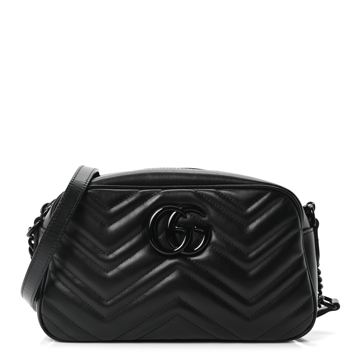 Gucci Calfskin Matelasse Monochrome Small GG Marmont Chain Shoulder Bag Black 1 of 10