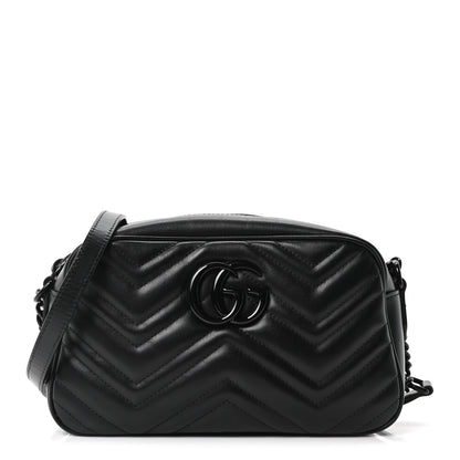 Gucci Calfskin Matelasse Monochrome Small GG Marmont Chain Shoulder Bag Black 1 of 10