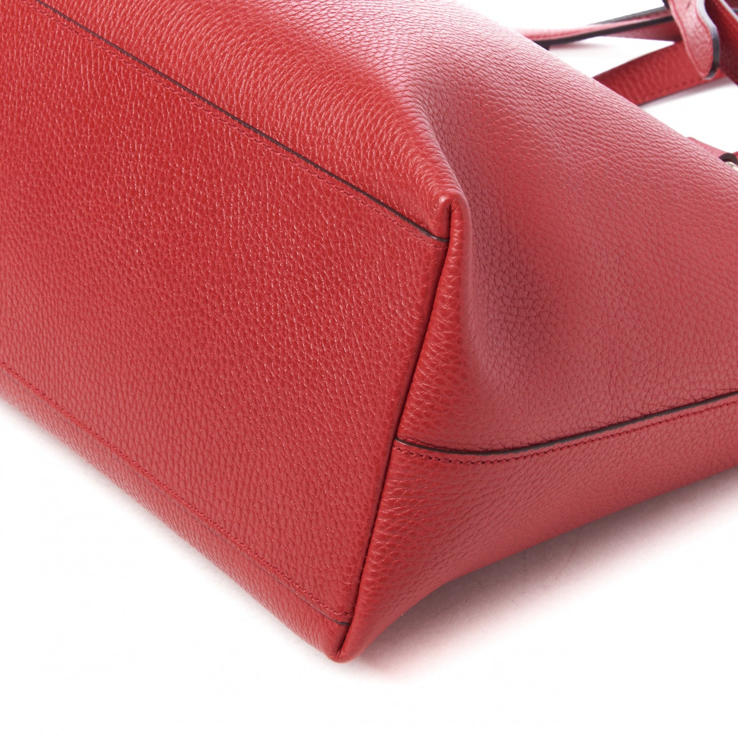 Gucci Pebbled Calfskin Convertible Bamboo Tassel Tote Red 5 of 8