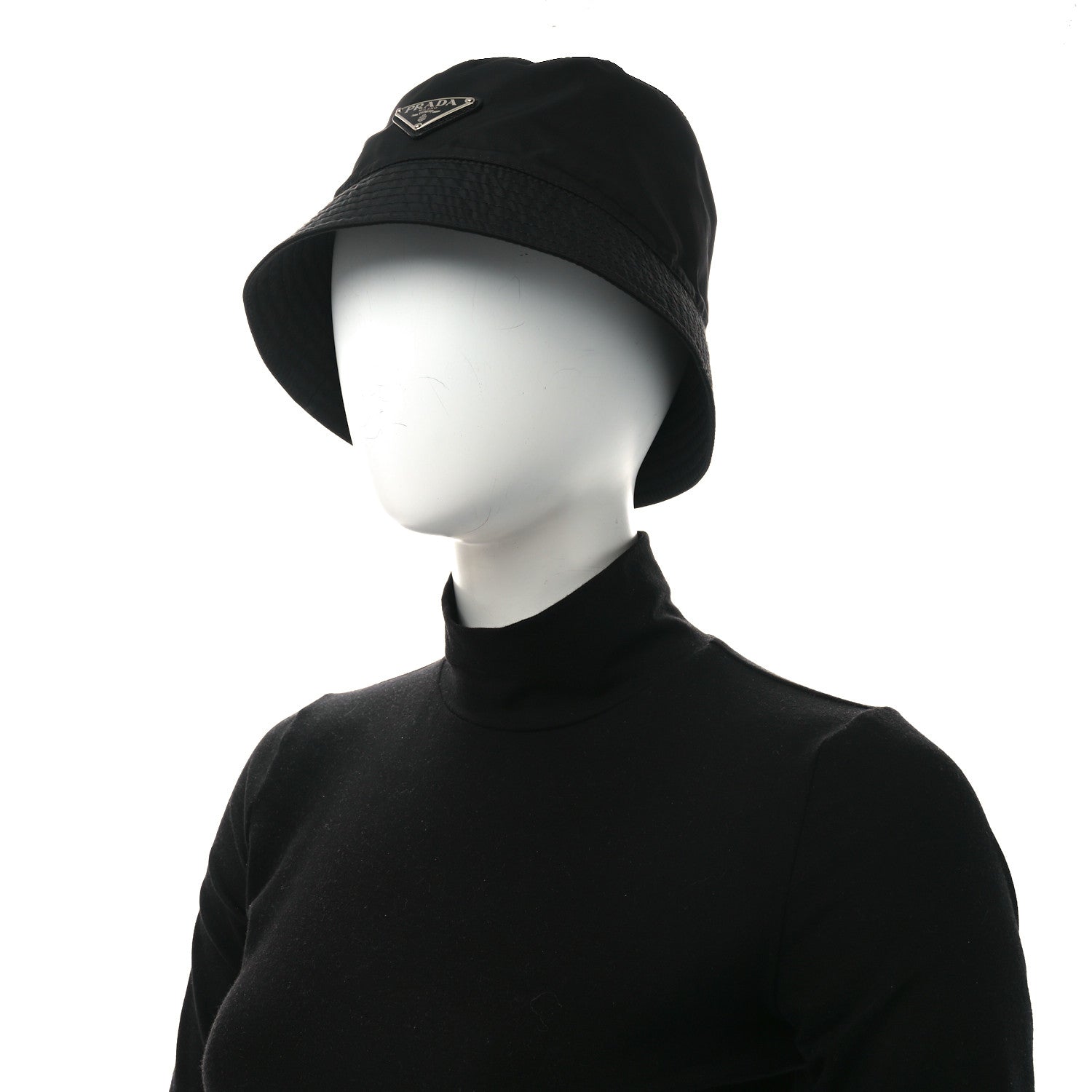 Prada Re-Nylon Metal Triangle Logo Mens Bucket Hat L Black 2 of 9