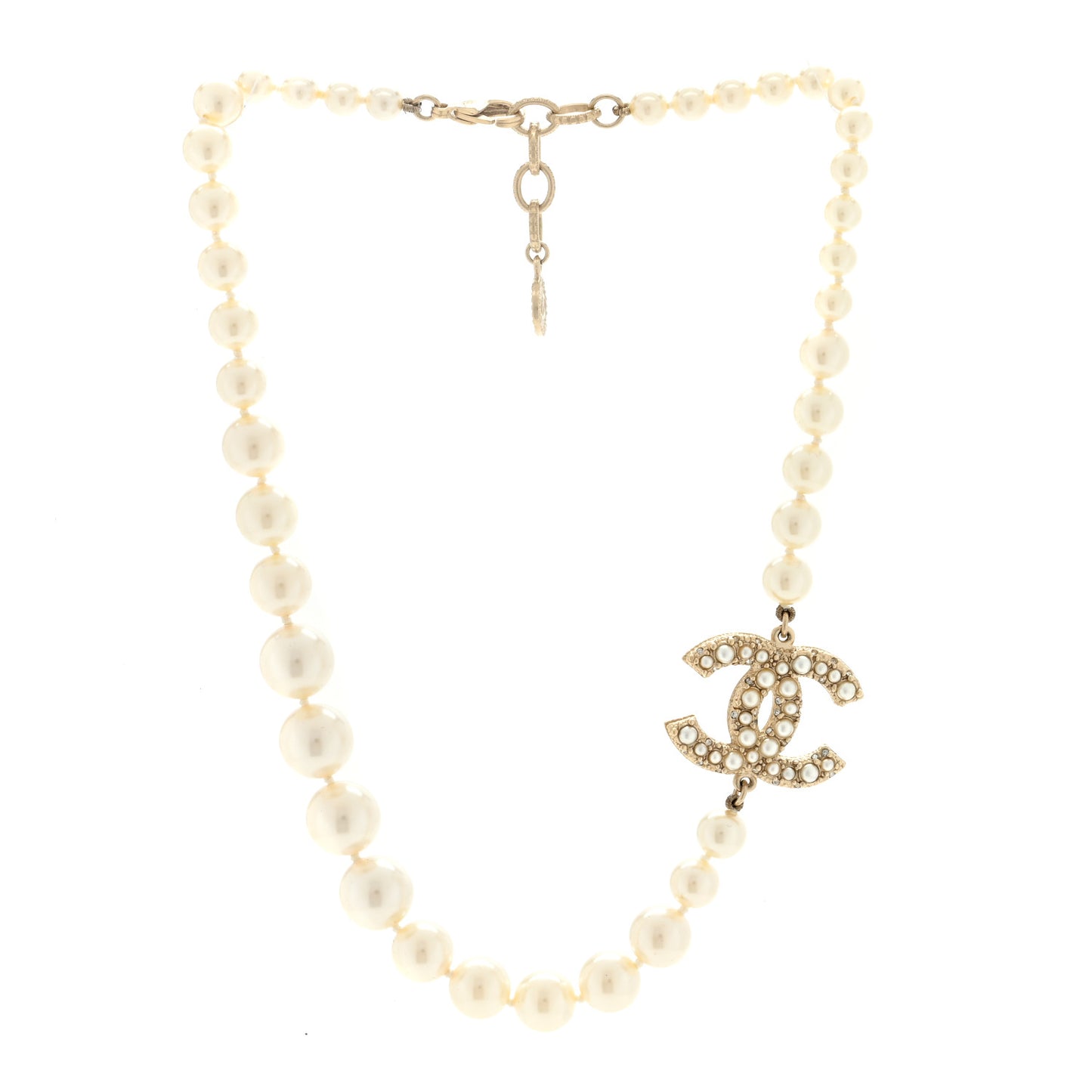 Graduated Pearl CC Short Necklace Gold
