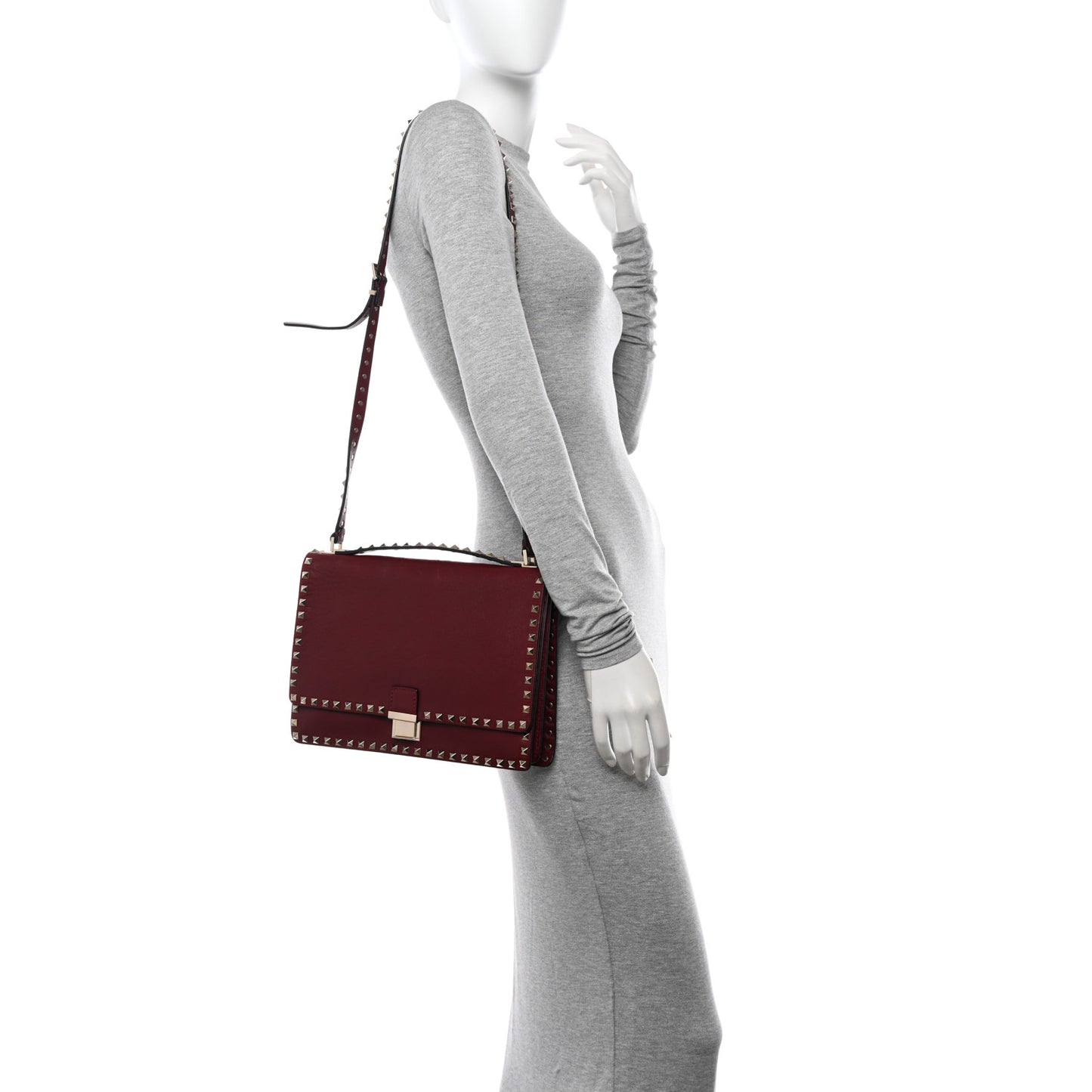 Calfskin Rockstud Top Handle Crossbody Rubin