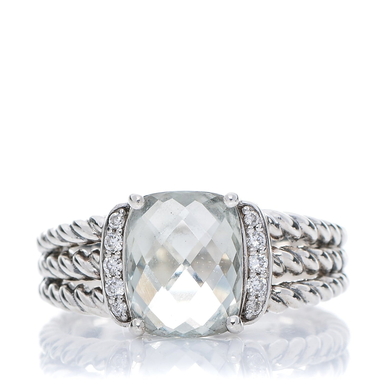 Sterling Silver Diamond Prasiolite 10mm Petite Wheaton Ring 57 8