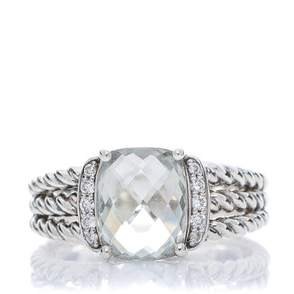 David Yurman Sterling Silver Diamond Prasiolite 10mm Petite Wheaton Ring 57 8 1 of 5