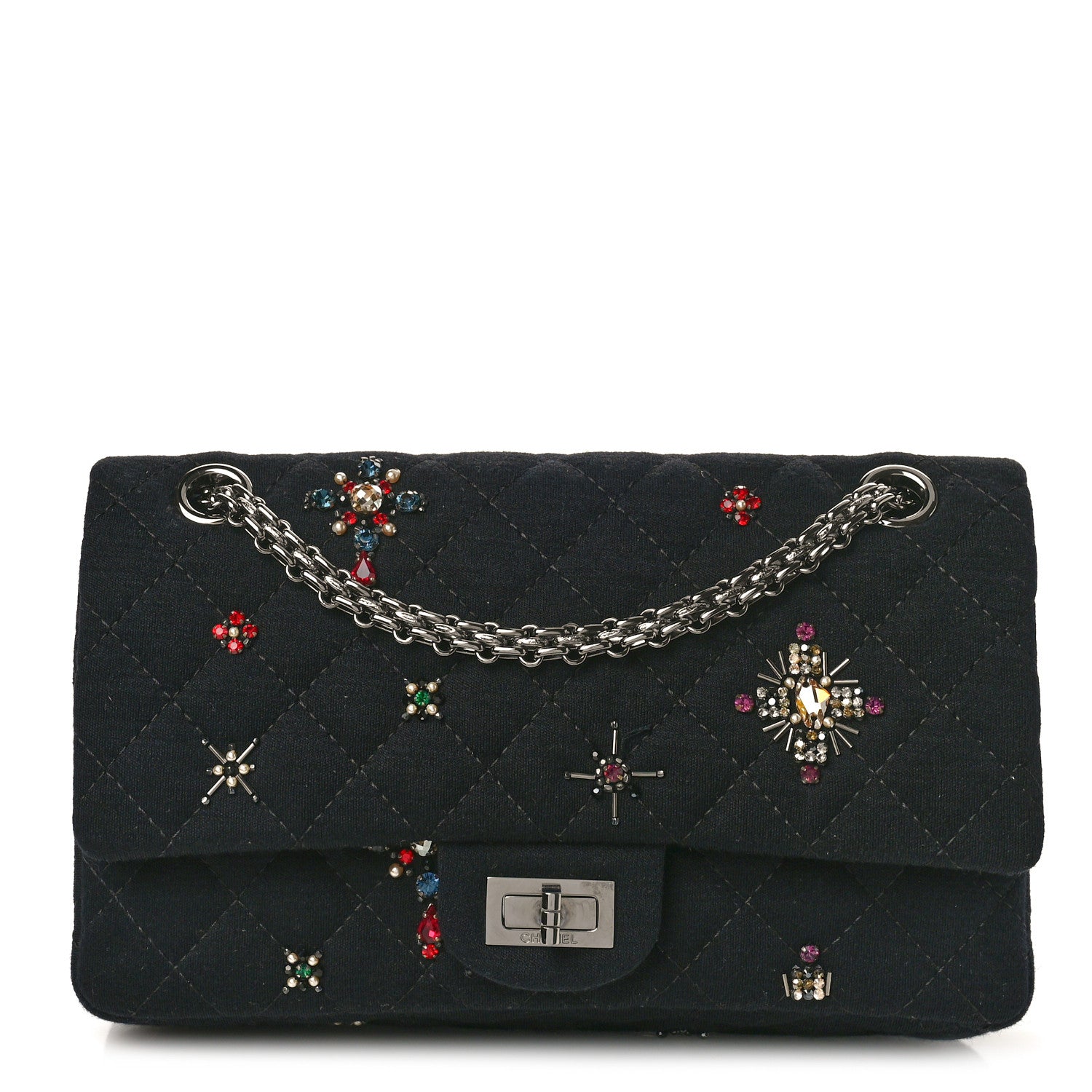 Chanel Jersey Quilted Embellished 2.55 Reissue 225 Flap Black 1 of 9