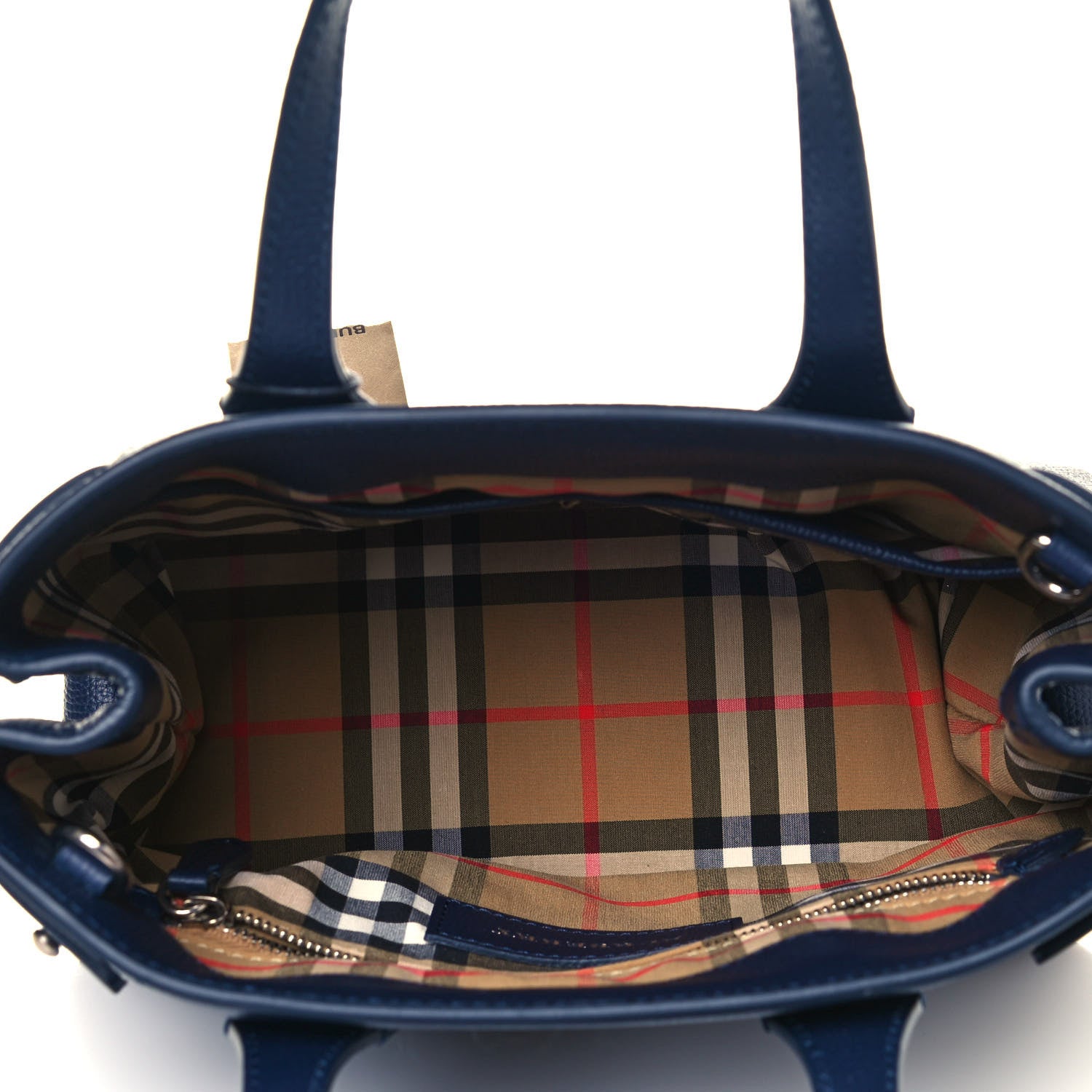 Burberry Grainy Calfskin House Check Small Banner Tote Regency Blue 9 of 12
