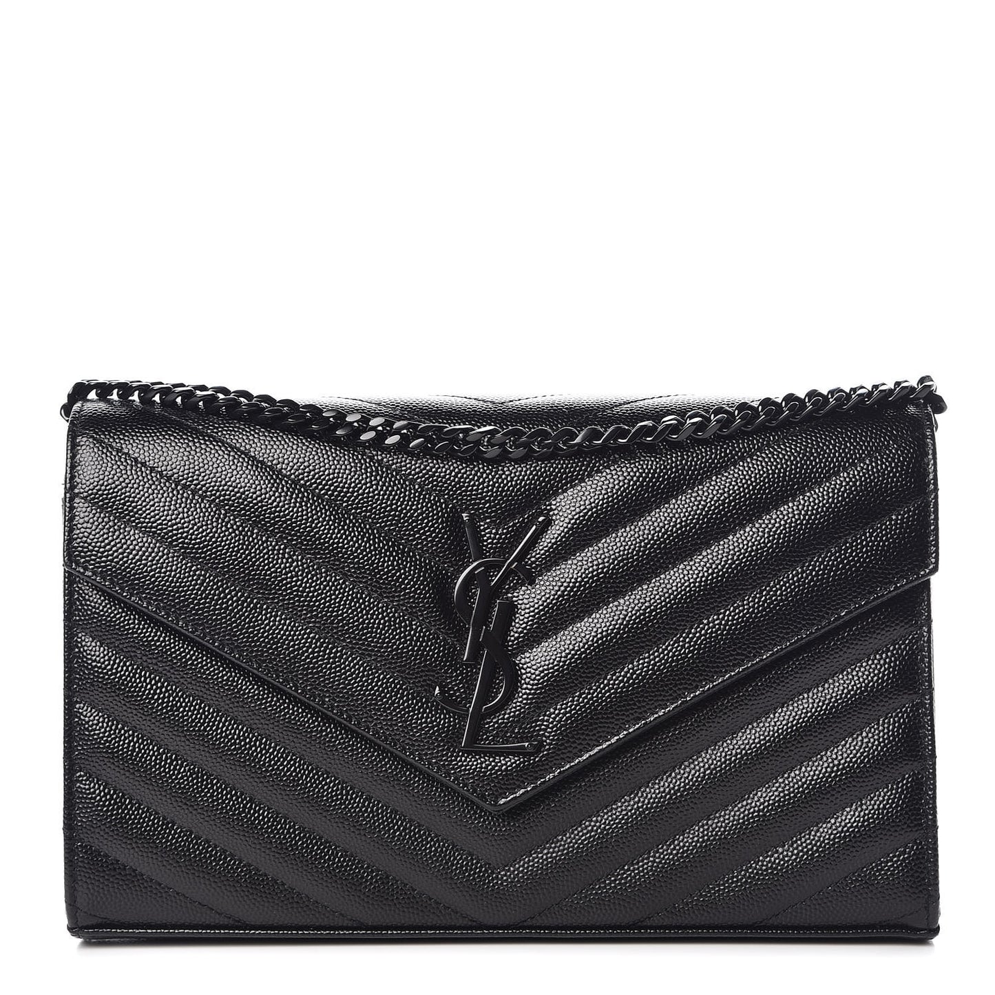 Grain De Poudre Matelasse Chevron Monogram Chain Wallet Black