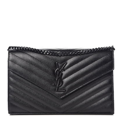 Saint Laurent Grain De Poudre Matelasse Chevron Monogram Chain Wallet Black 1 of 7