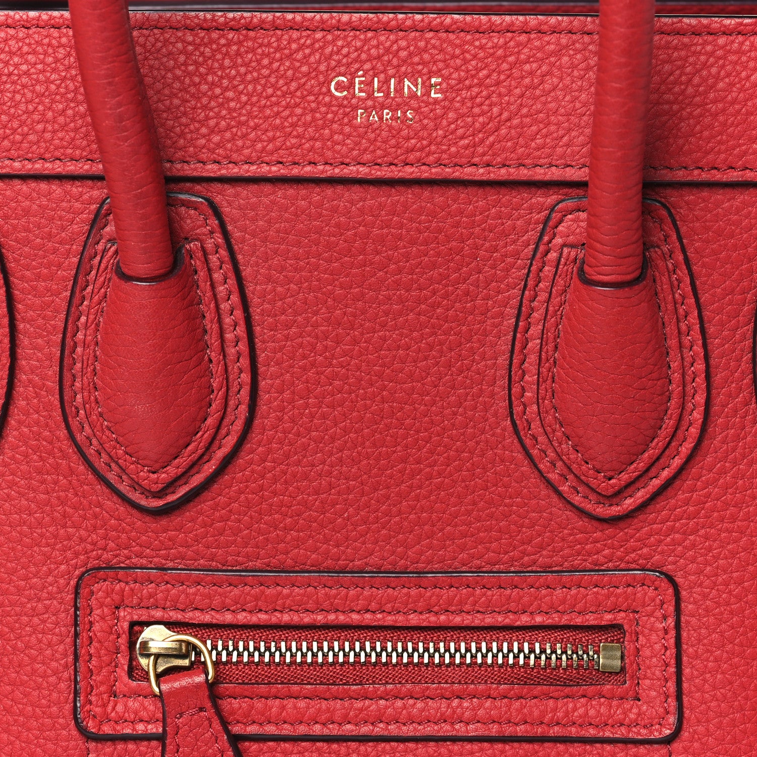 Celine Drummed Calfskin Nano Luggage Red 8 of 10