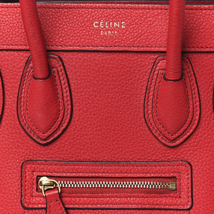 Celine Drummed Calfskin Nano Luggage Red 8 of 10