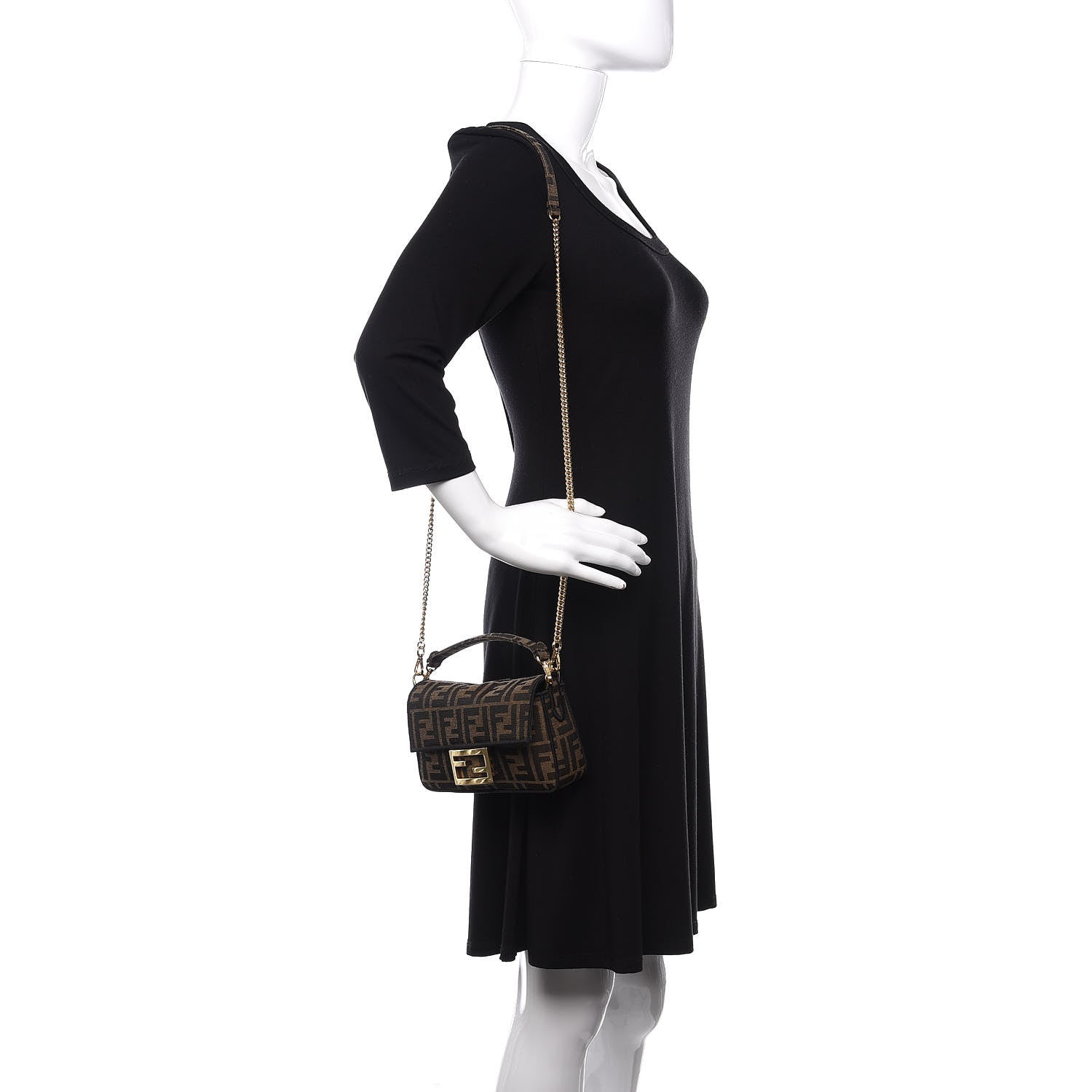 Fendi Fabric Jacquard FF 1974 Mini Baguette Tobacco Moro Black 2 of 12