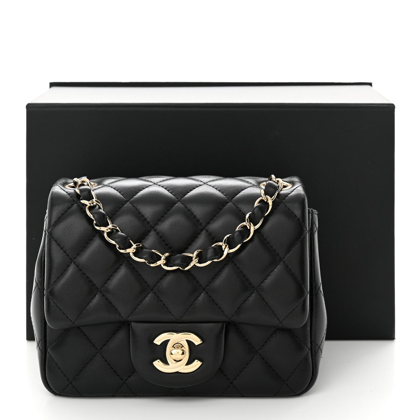 Lambskin Quilted Mini Square Flap Black