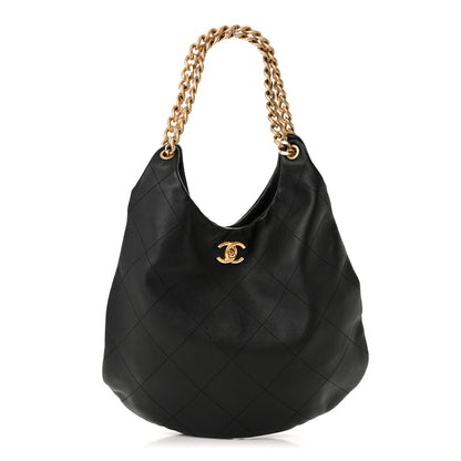 Chanel Calfskin Stitched Curved Chain Hobo Black 1 of 10