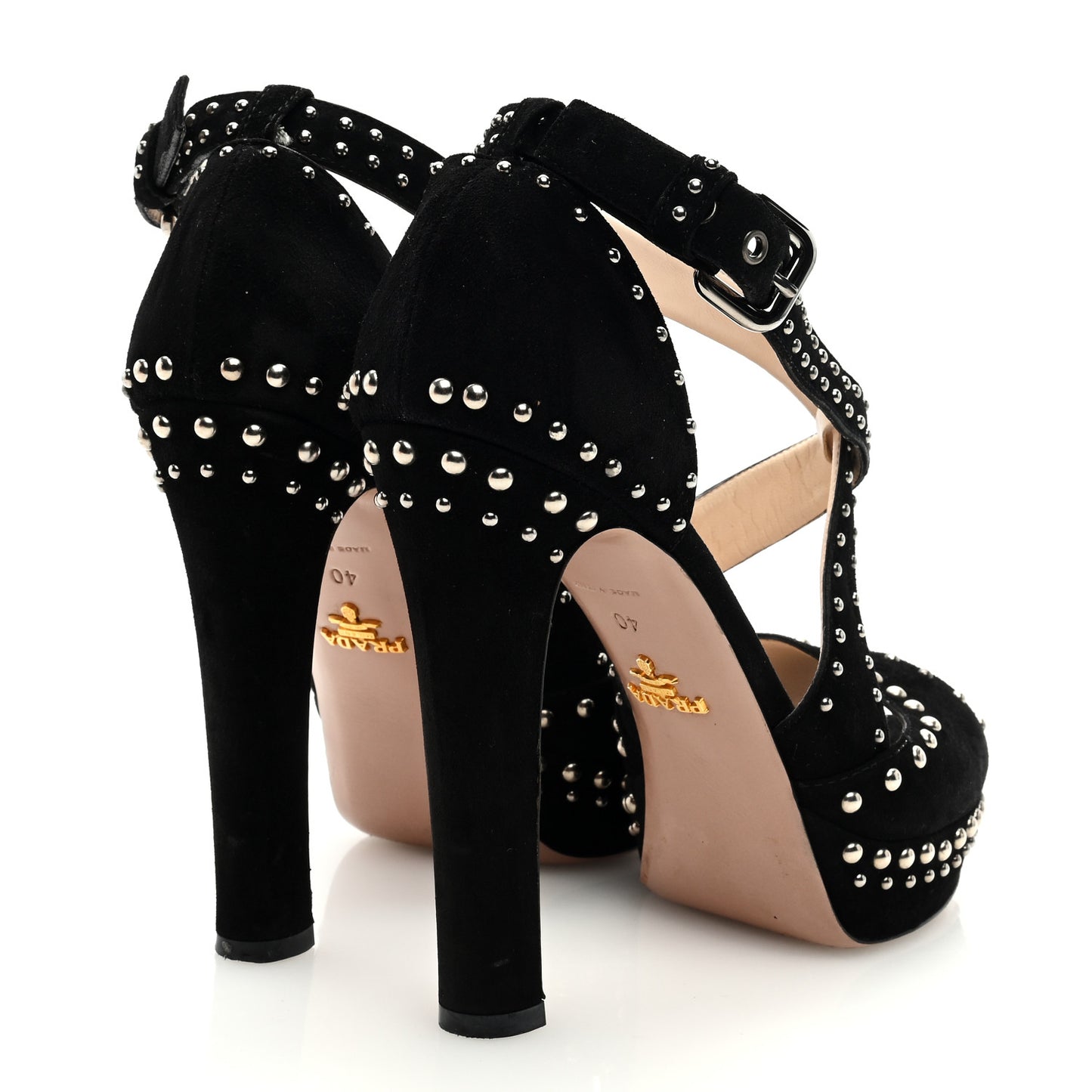 Suede Studded Ankle Wrap Sandals 40 Black