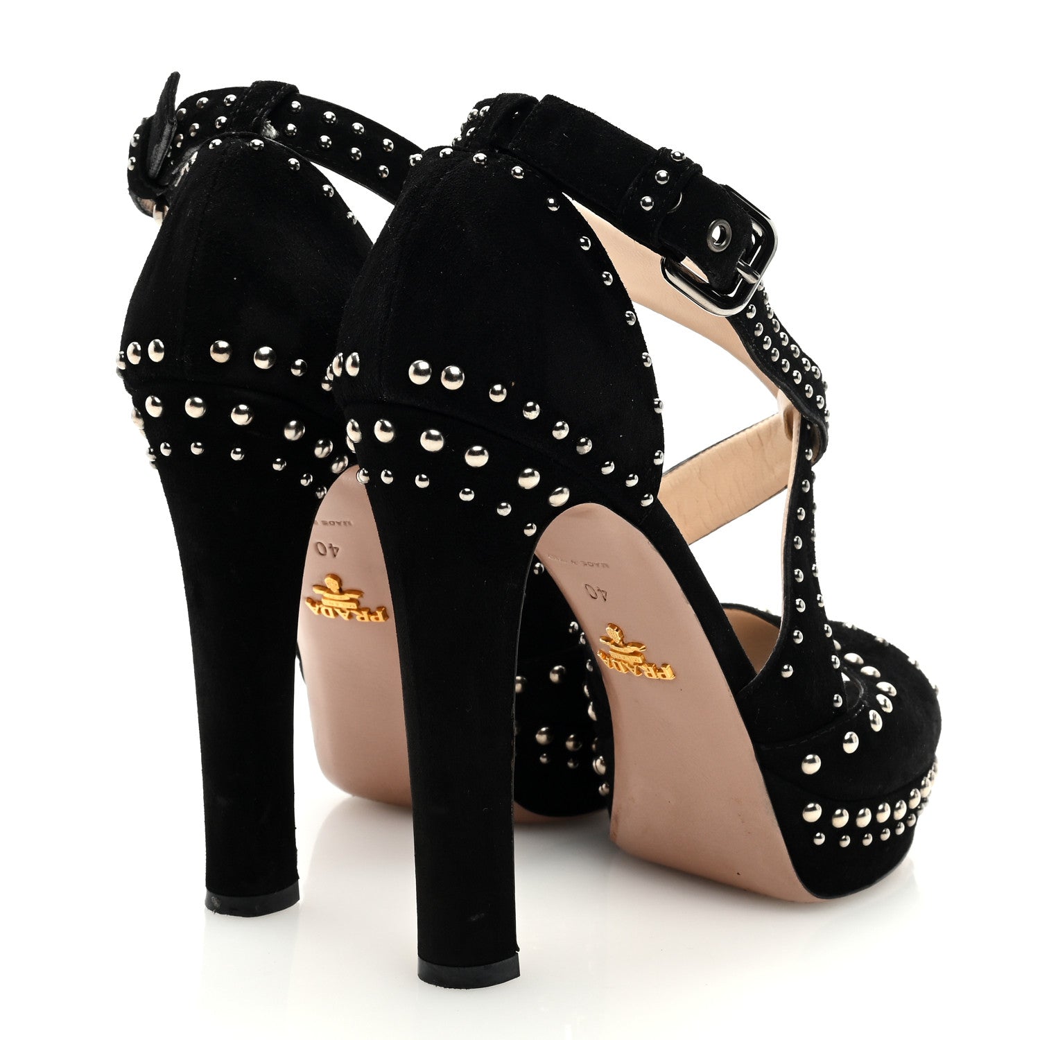 Prada Suede Studded Ankle Wrap Sandals 40 Black 4 of 9
