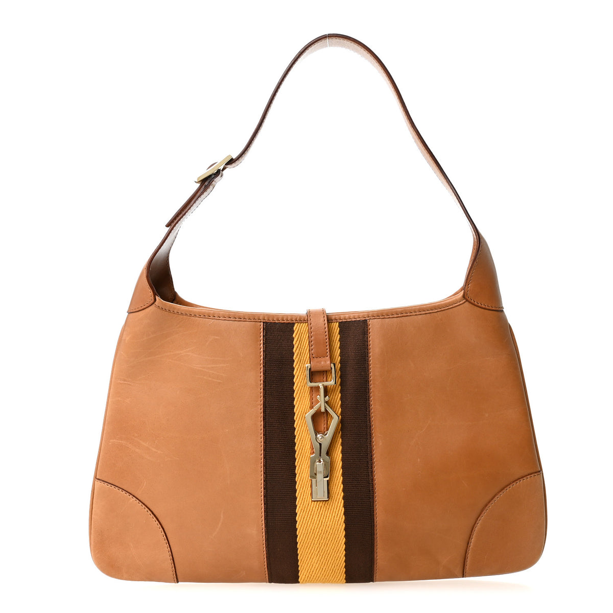 Calfskin Web Lobster Clasp Lock Jackie O Hobo Brown