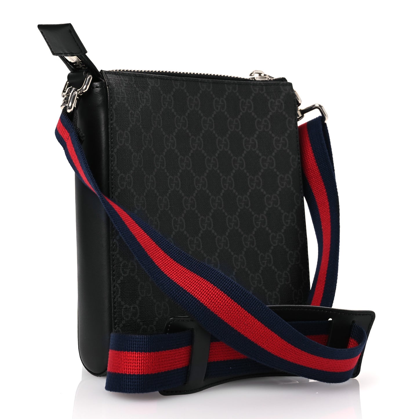 GG Supreme Monogram Web Small Flat Messenger Bag Black Grey
