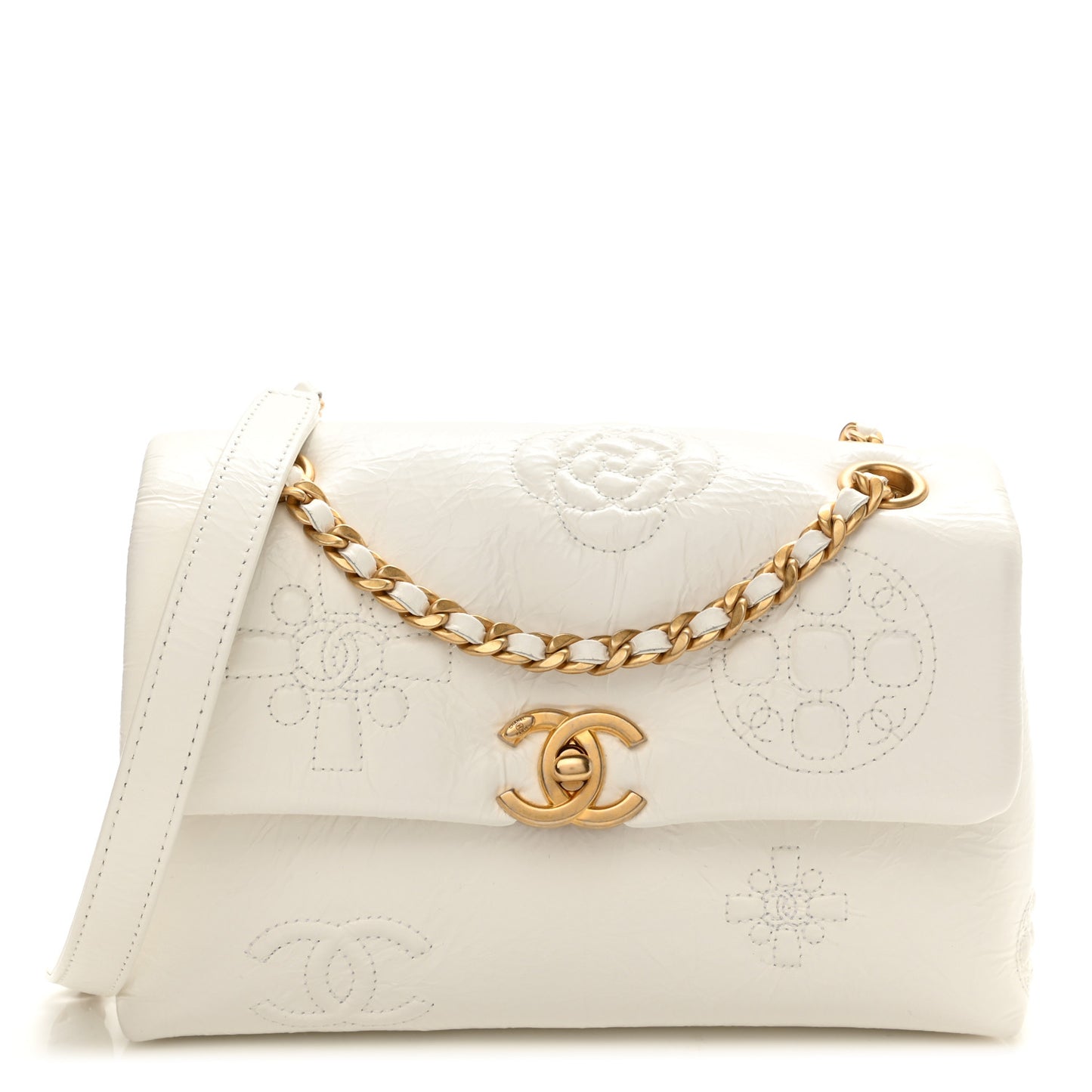 Crumbled Calfskin Embossed Flap White