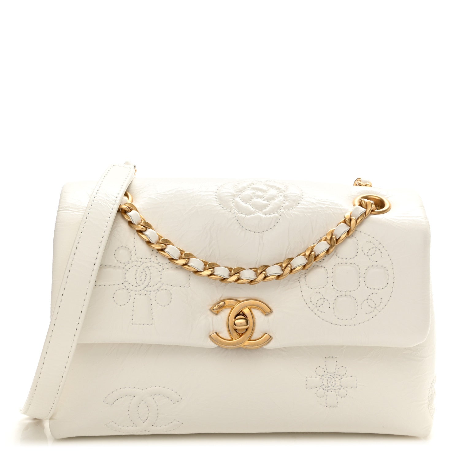 Chanel Crumbled Calfskin Embossed Flap White 2 of 21