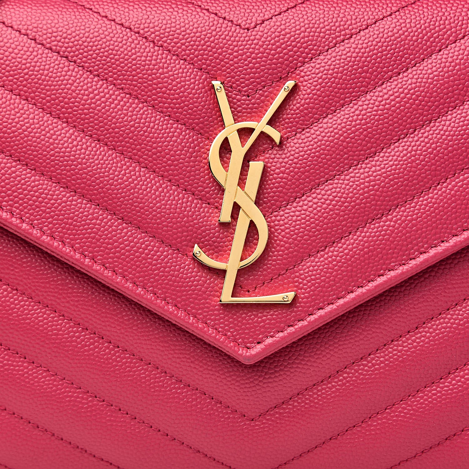 Saint Laurent Grain De Poudre Matelasse Chevron Monogram Chain Wallet Fresh Fuchsia 9 of 10