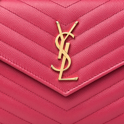 Saint Laurent Grain De Poudre Matelasse Chevron Monogram Chain Wallet Fresh Fuchsia 9 of 10
