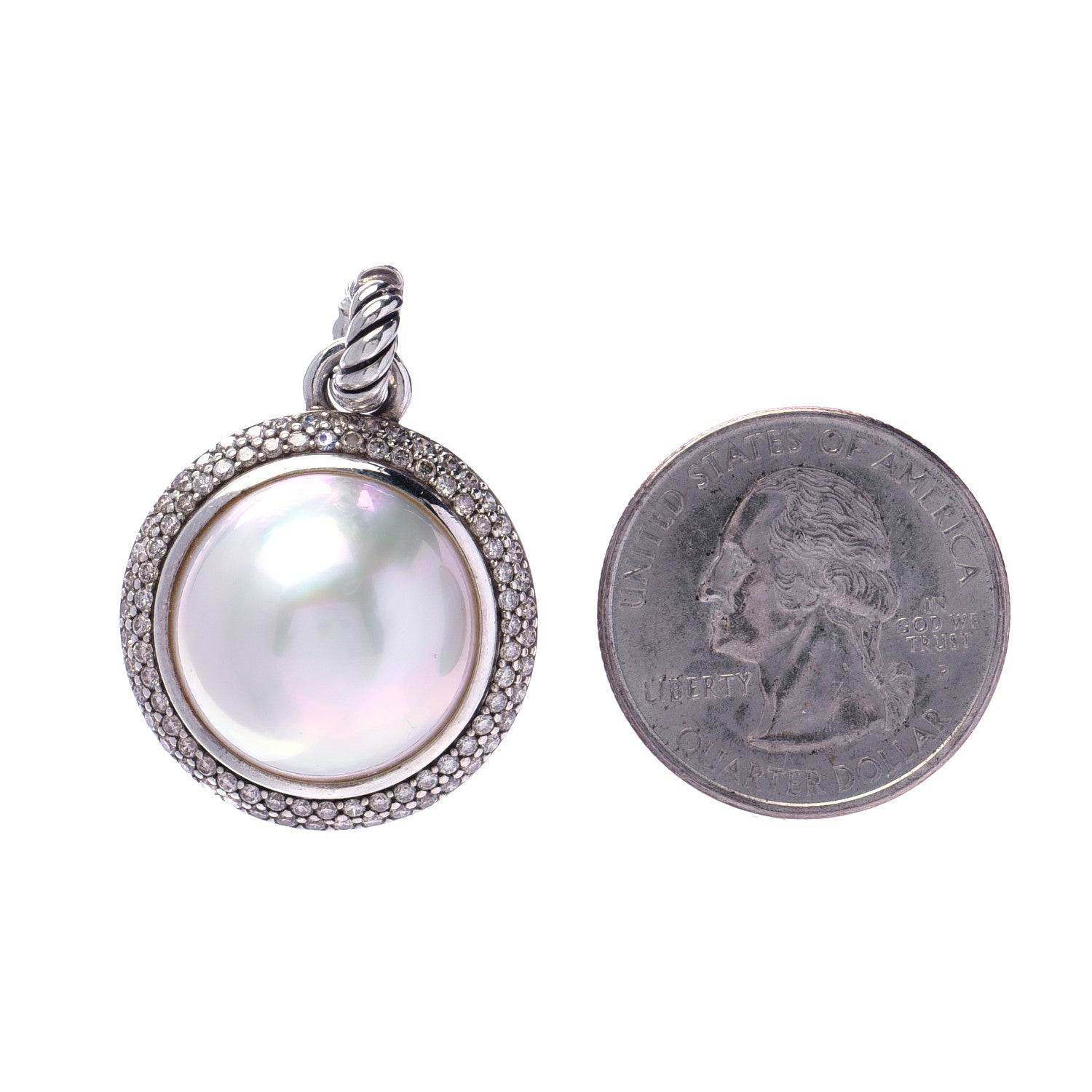David Yurman Sterling Silver Diamond Freshwater Pearl Midnight Melange Pendant 2 of 4