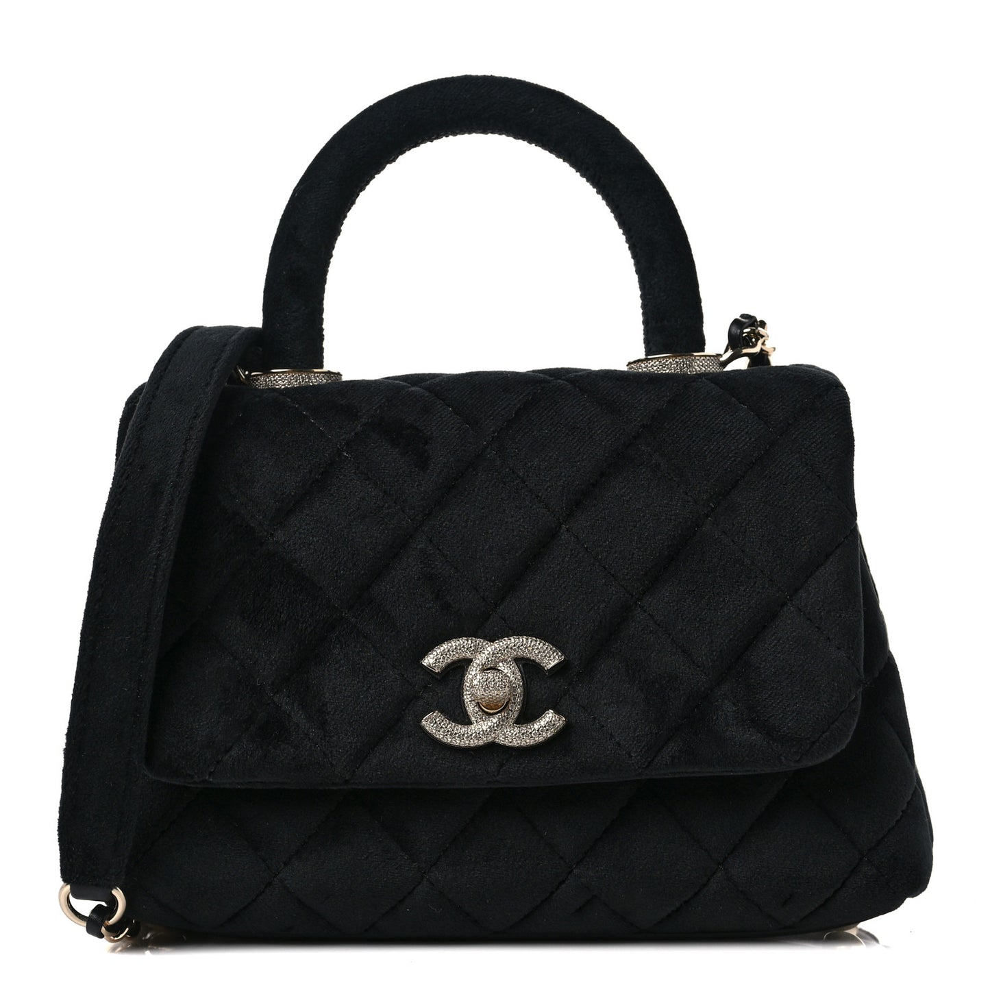 Velvet Crystal Quilted Extra Mini Coco Handle Flap Black