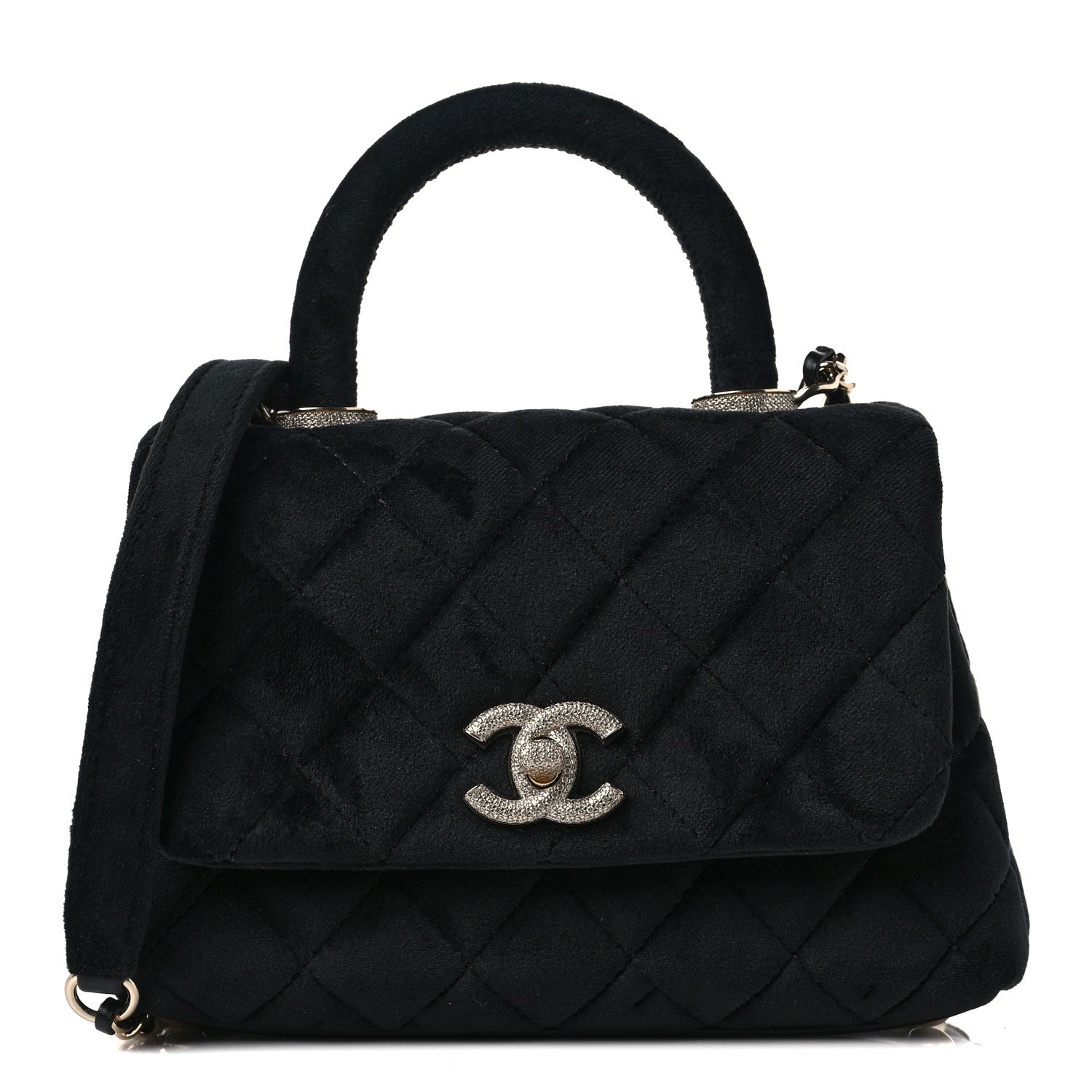 Chanel Velvet Crystal Quilted Extra Mini Coco Handle Flap Black 2 of 9
