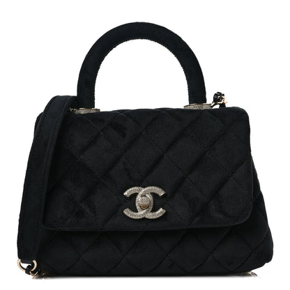 Chanel Velvet Crystal Quilted Extra Mini Coco Handle Flap Black 2 of 9