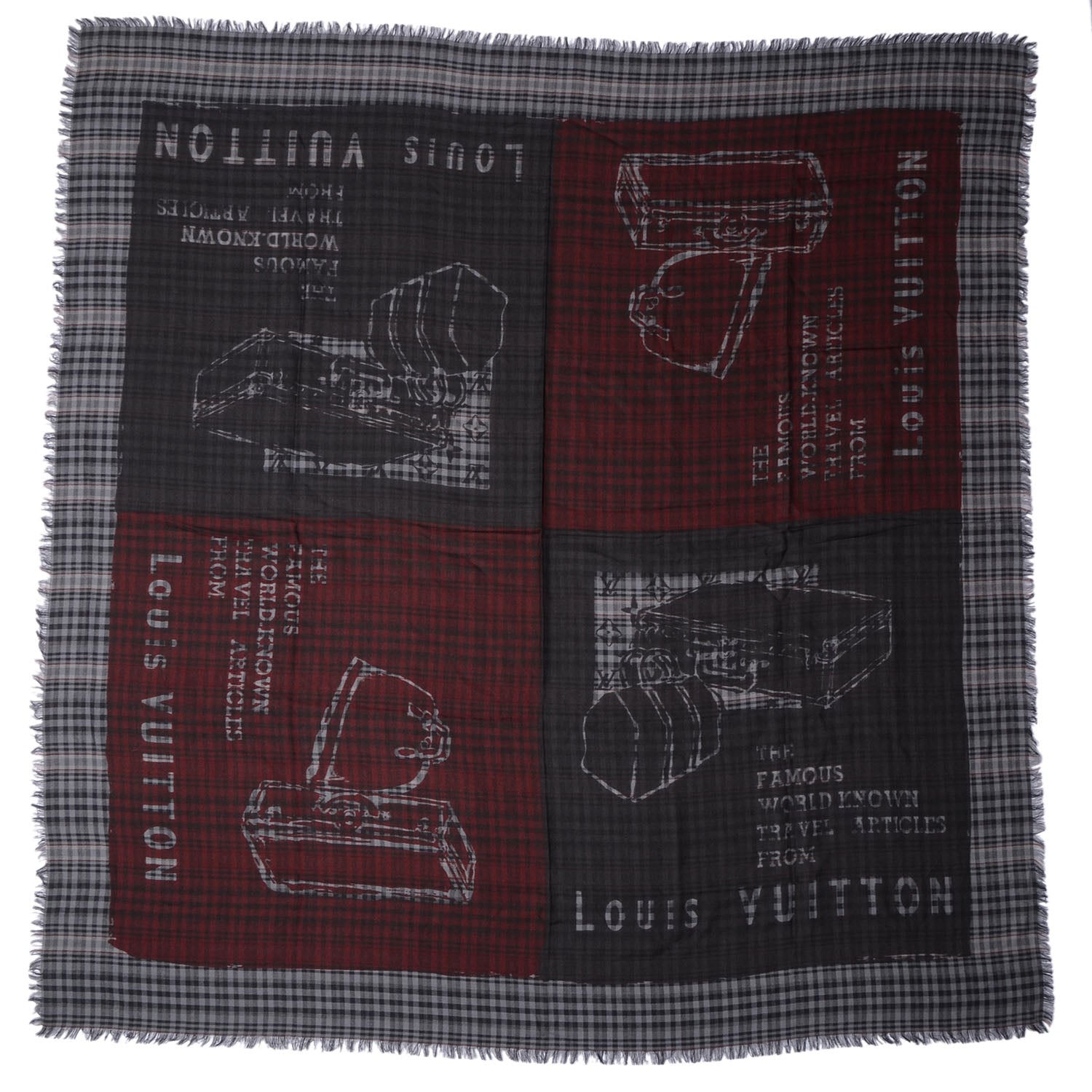 Louis Vuitton Mens Fleece Wool Silk Trunks Shawl Gris Rouge 3 of 4