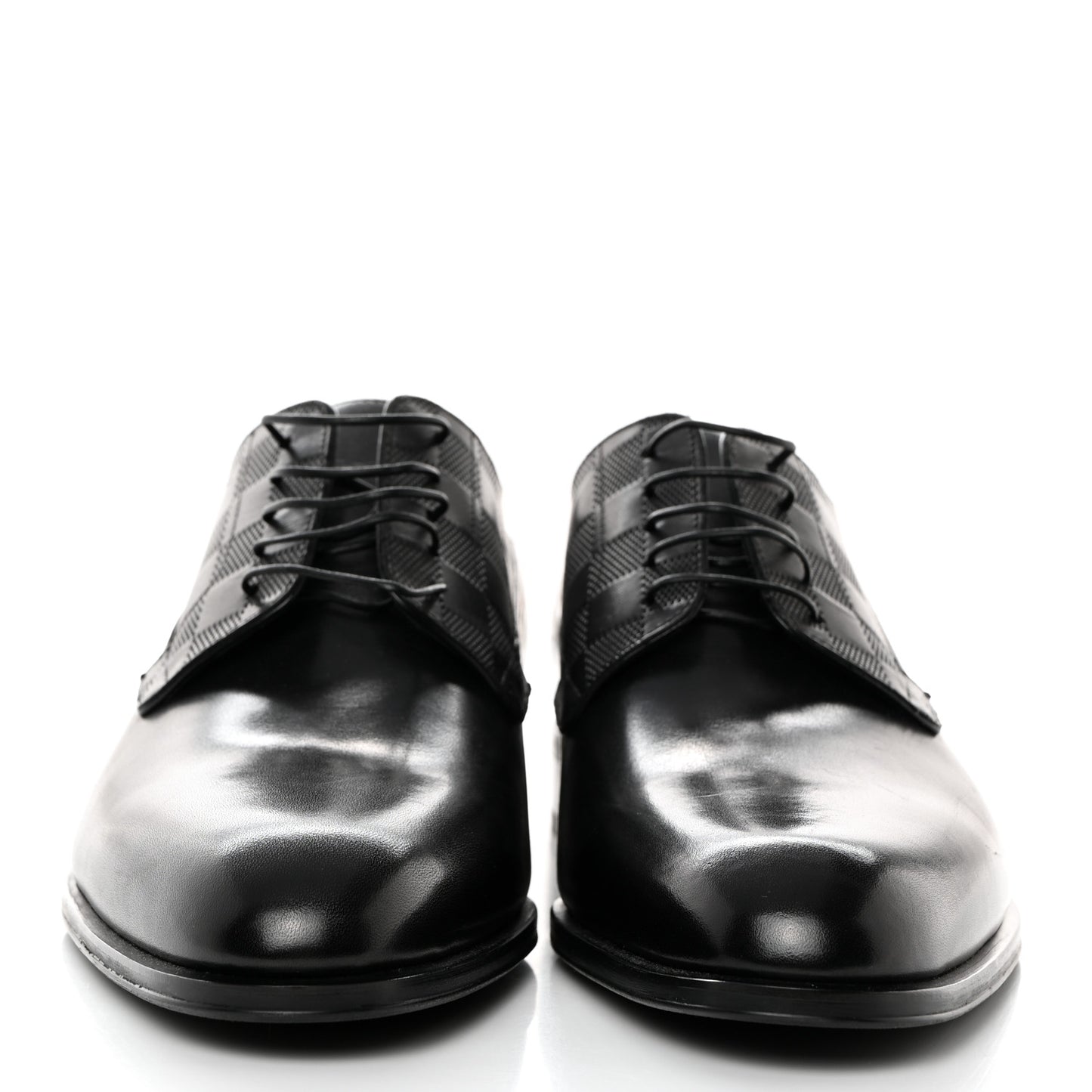 Glazed Calfskin Damier Embossed Haussmann Derby Lace Up Shoes 8 Black